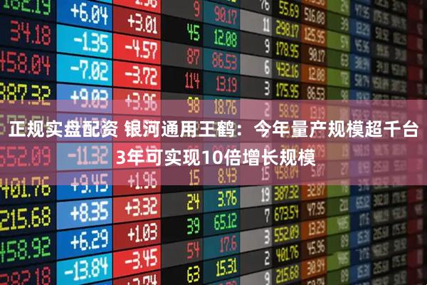 正规实盘配资 银河通用王鹤：今年量产规模超千台 3年可实现10倍增长规模
